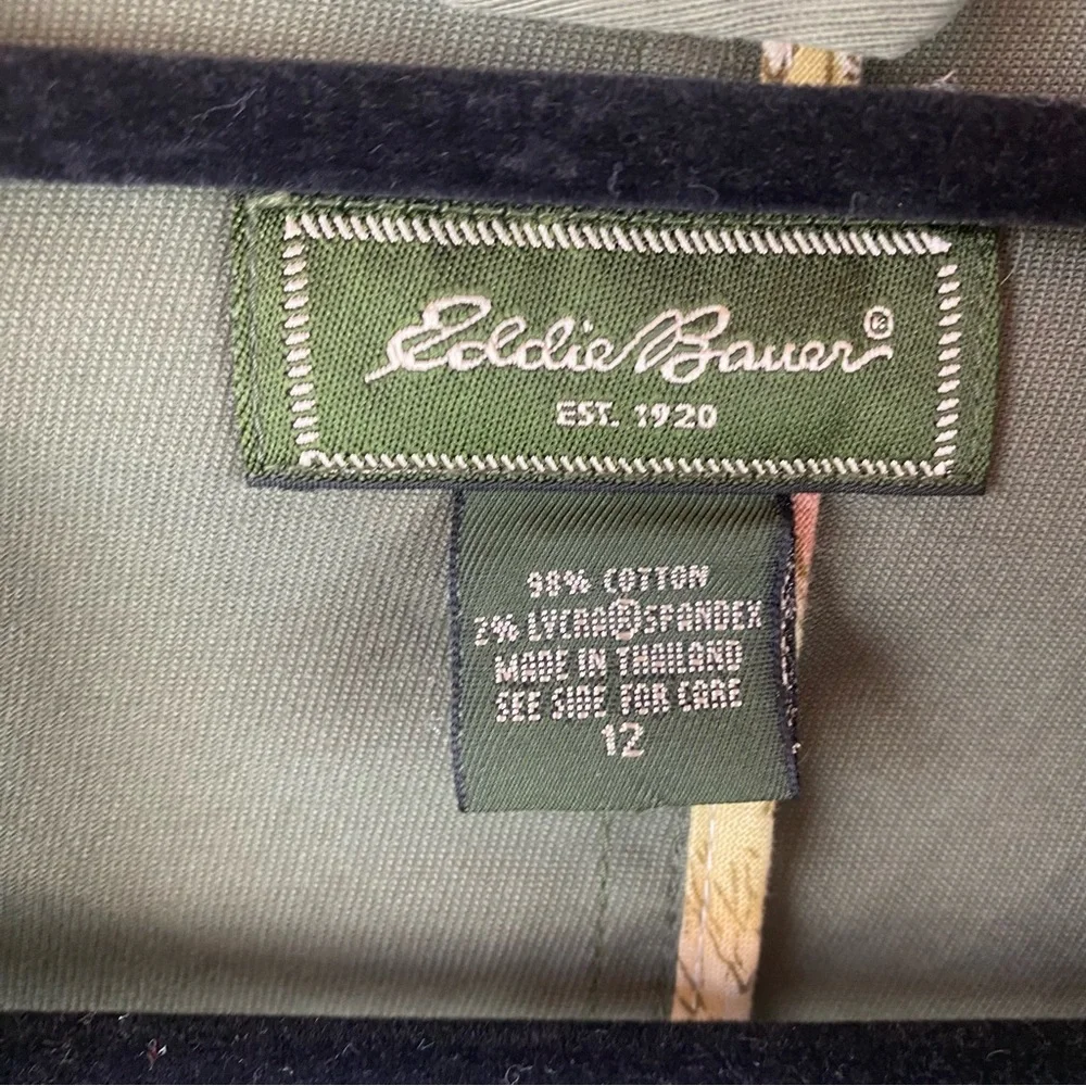 Eddie Bauer Green Blazer Jacket Cotton Button Close Size 12